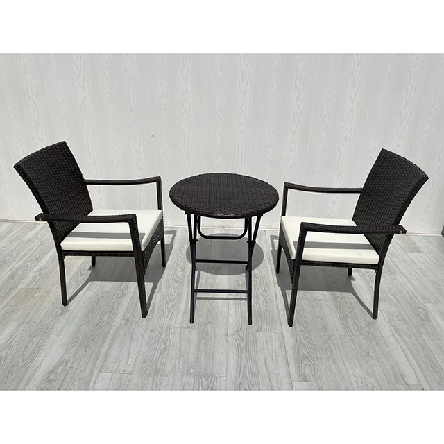 Delightful Comfort 3-Piece Wicker Bistro Set for Patio Including 1 Folding Table and 2 Chairs for Backyard Space