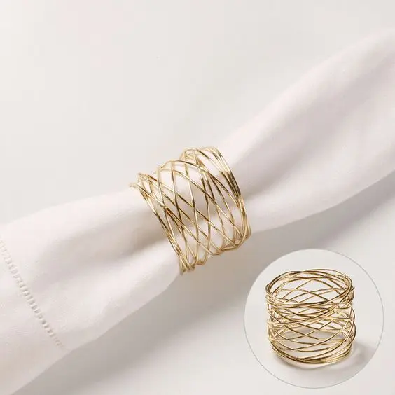 Buy Wholesale Golden Metal Napkin Ring Bulk Set Leave Shape Luxury Style Metal Bands for Wedding Decoration Napkin Rings