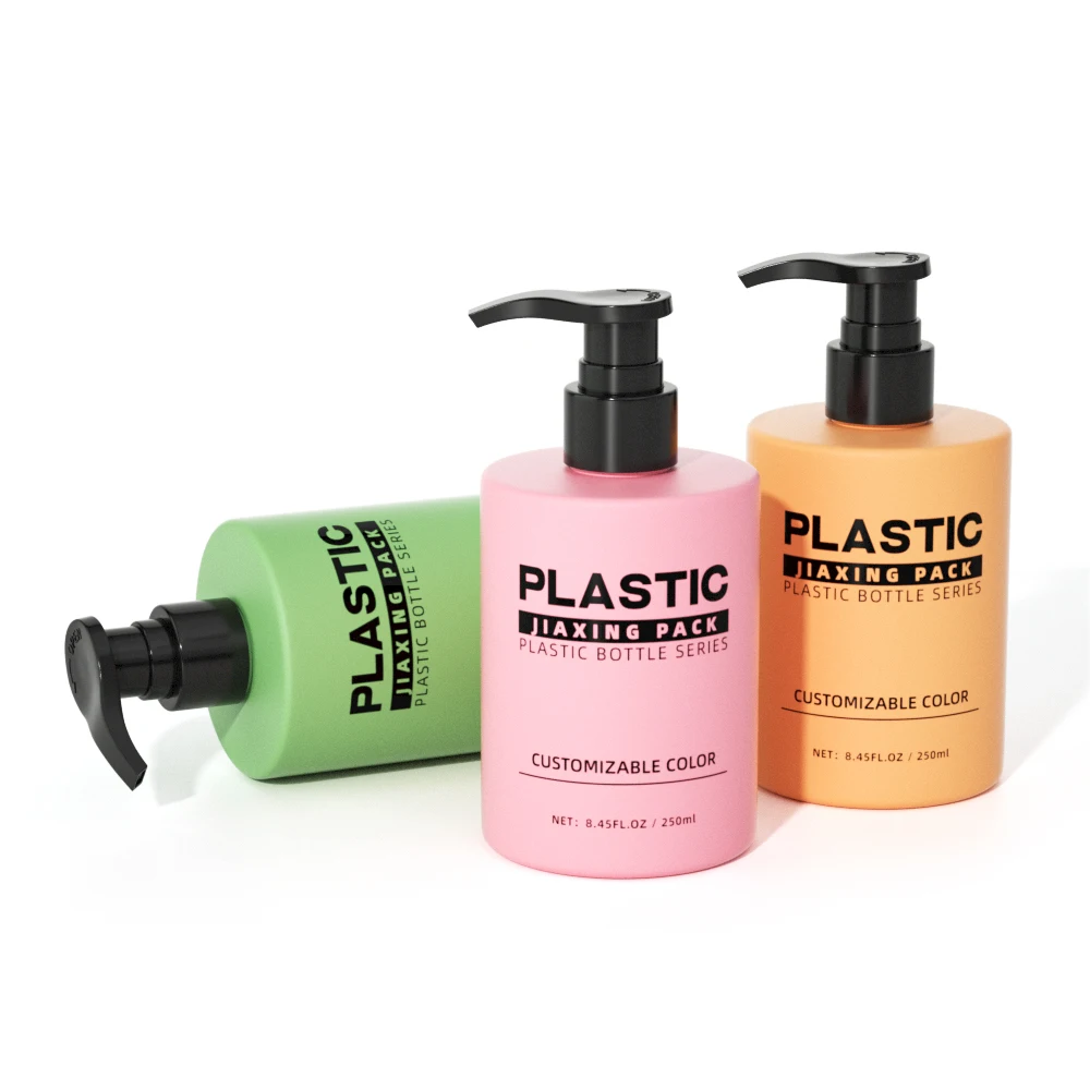 Custom luxury matte black frosted plastic gold lotion pump bottle 250ml 500ml shampoo bottles for body wash packaging