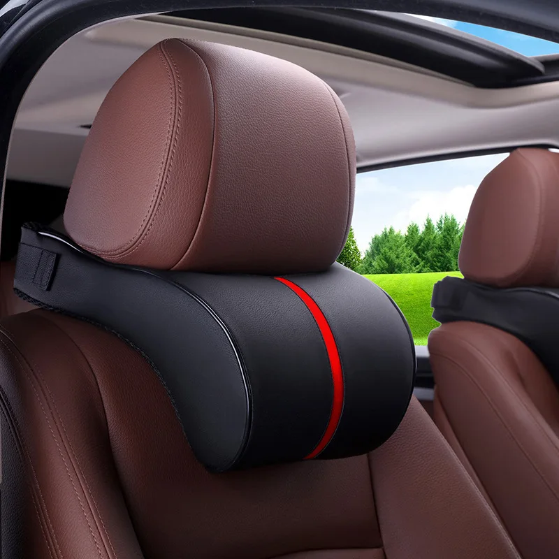 Factory Outlet Car Headrest Neck Pillow Pu Leather  Car Headrest Cushion Memory Foam Cotton Pad Seat