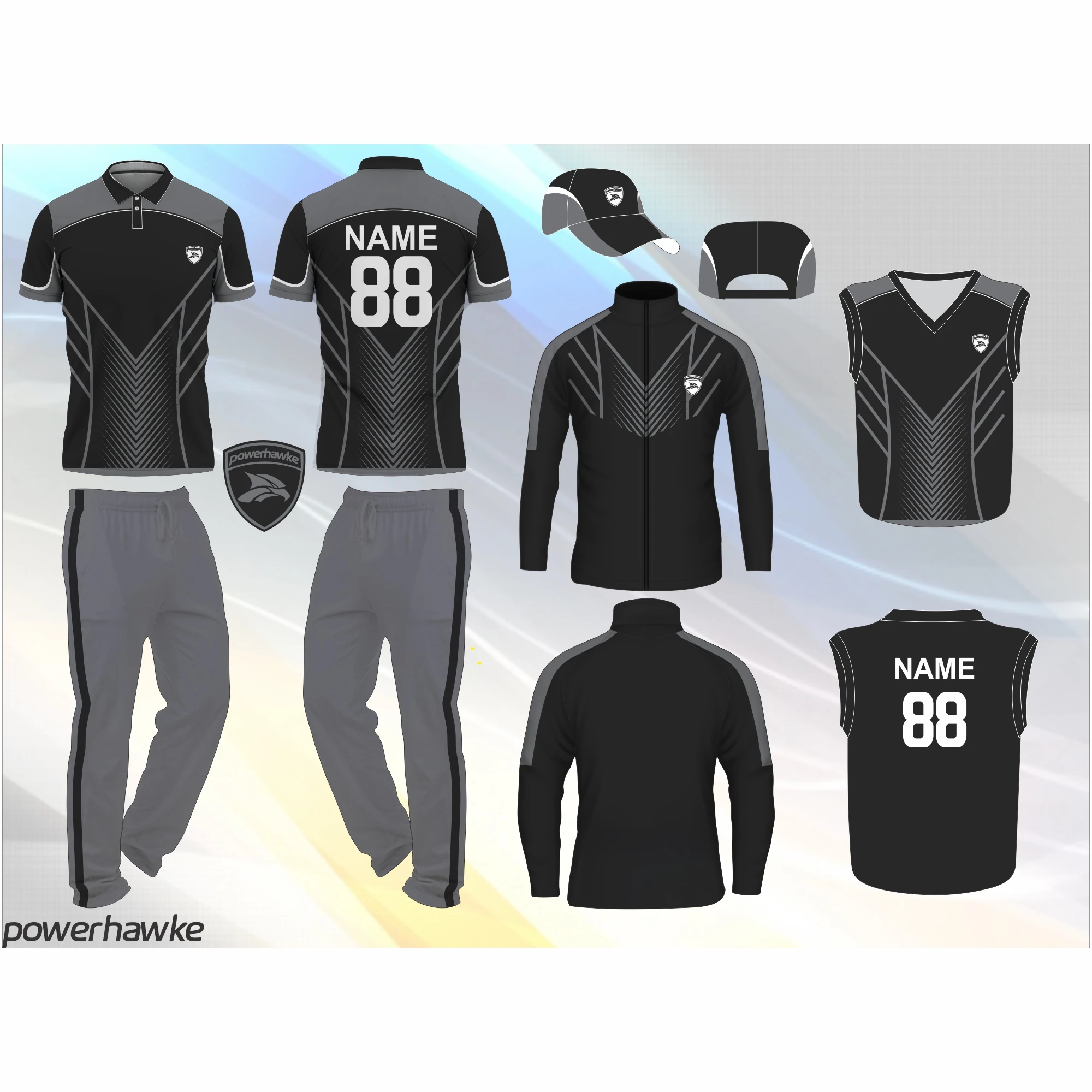 Formal and Decent Look Powerhawke Newly Designed Cricket Uniform with Customization Features available in Beautiful Colors