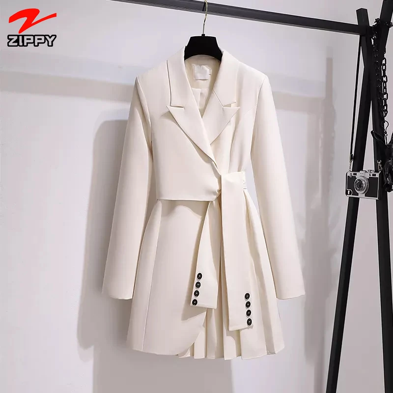 Wholesale Hot Sale Autumn Winter New Design Long Coat Slimming High Waist Lace Up Blazer Dress Fashion Long Suit Dress