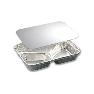 Bayader 600-Piece Set Disposable 3-Compartment Aluminium Tray Rectangular Square Foil Pan with Lid Food Packaging Dish/Box Type