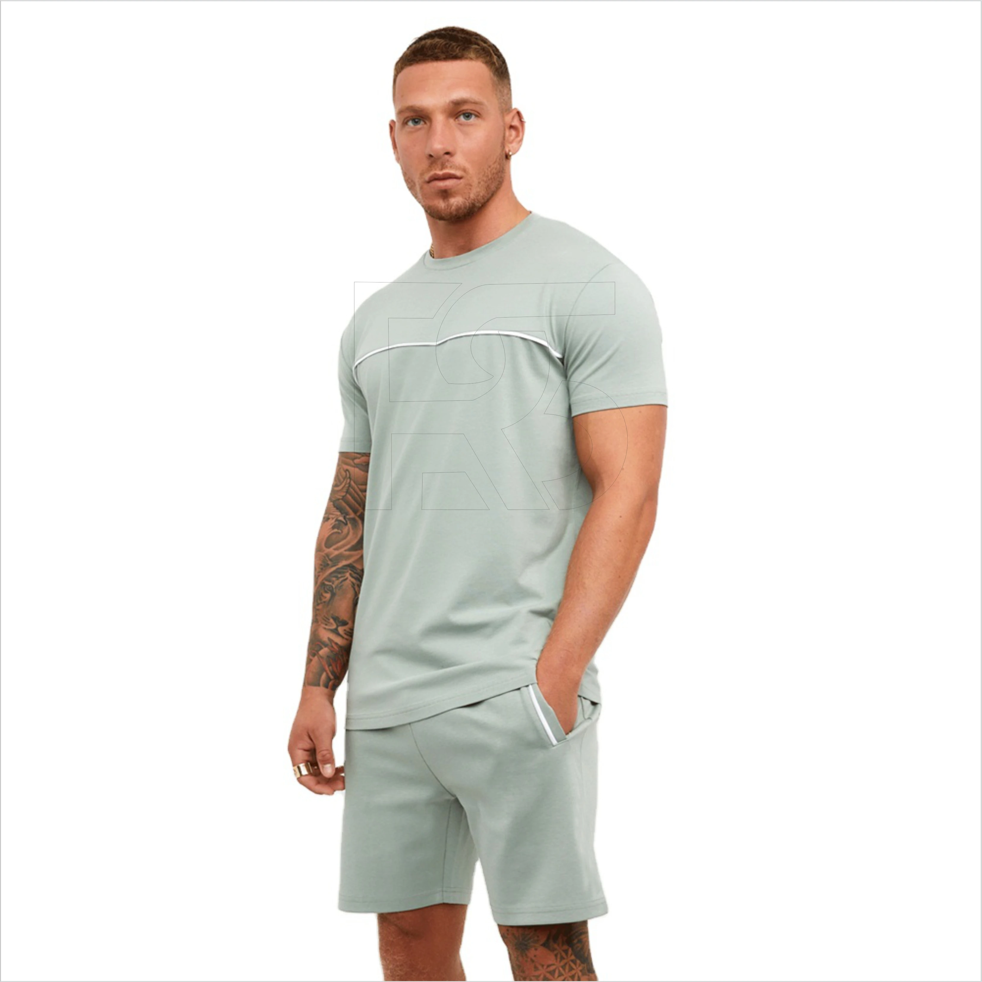 High quality custom men short sleeve summer tracksuit brand beach wear two piece pants set T shirt with shorts twin sets