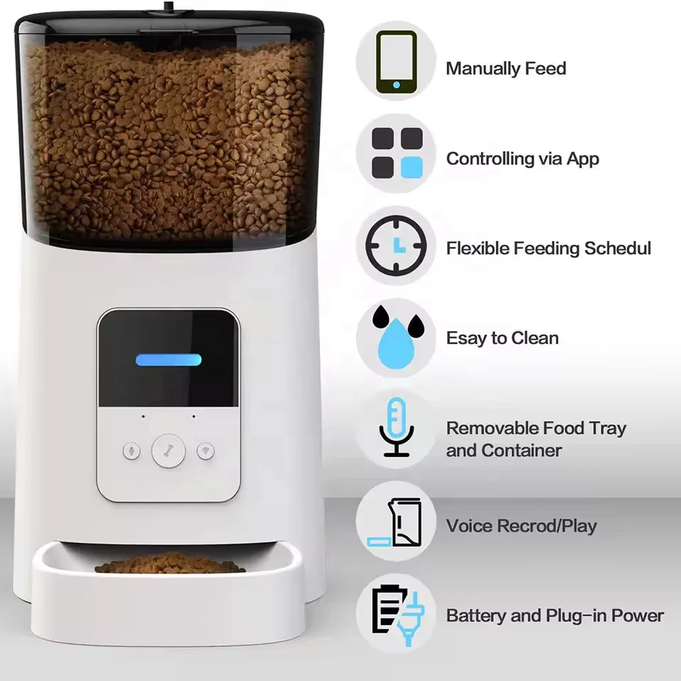 Tuya Dog Cat Smart Pet Feeder Wifi Mobile Phone App Remote Control Microchip Smart Dogs And Cats Animal Feeders with 6L Capacity