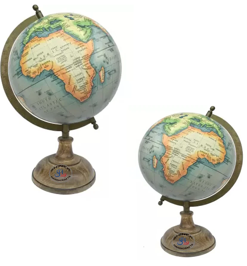 Nautical Vintage World Globe Home With Wood Base Wedding Educational Gift Multi Color Rotated World Globe Desktop Table Decor