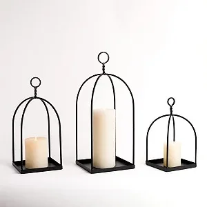 Solid Iron Made Moroccan Lantern with Blue Fitted Glass and Black antique Plated Candle Holder for Home Decoration
