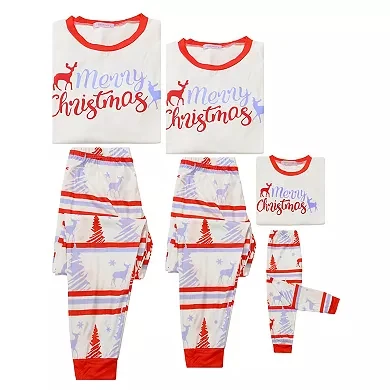 Christmas Sleepwear Long Sleeve Tee With Pants Lounge Holiday Pajama Sets 100% Cotton merry christmas suit