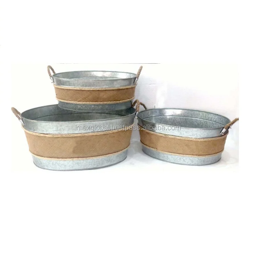 Metal galvanized planter bucket with handle for garden usage and decorations modern design in wholesale prices planters buckets