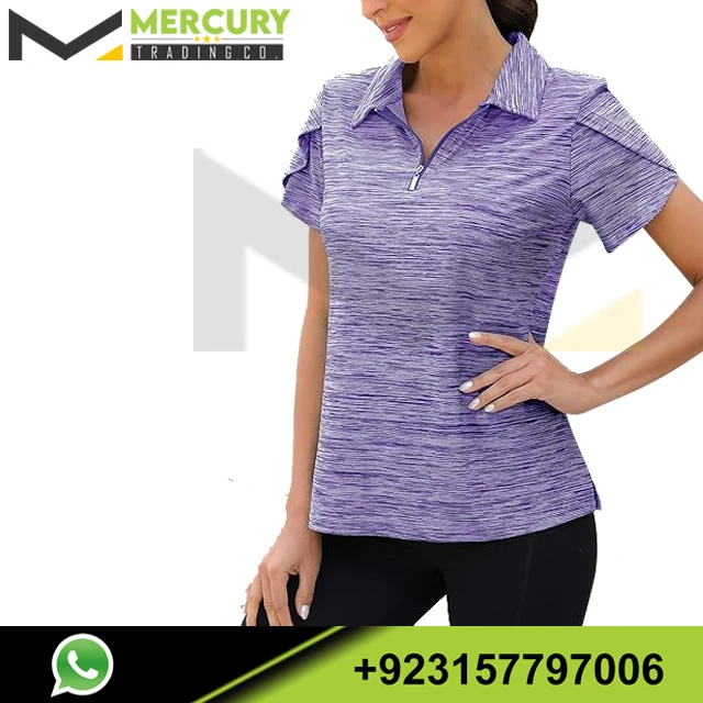 Customised Wholesale Summer Womens T-Shirts 1/4 Zip Up Overlap Short Sleeve Quick Dry Workout Tops