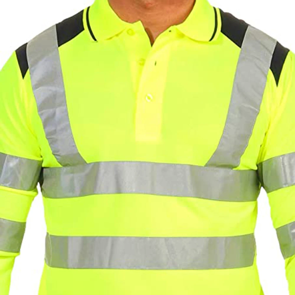 Hi Viz Vis T-shirt Long Sleeve High Visibility Reflective Workwear Outdoor Sports Summer Breathable Work Shirt