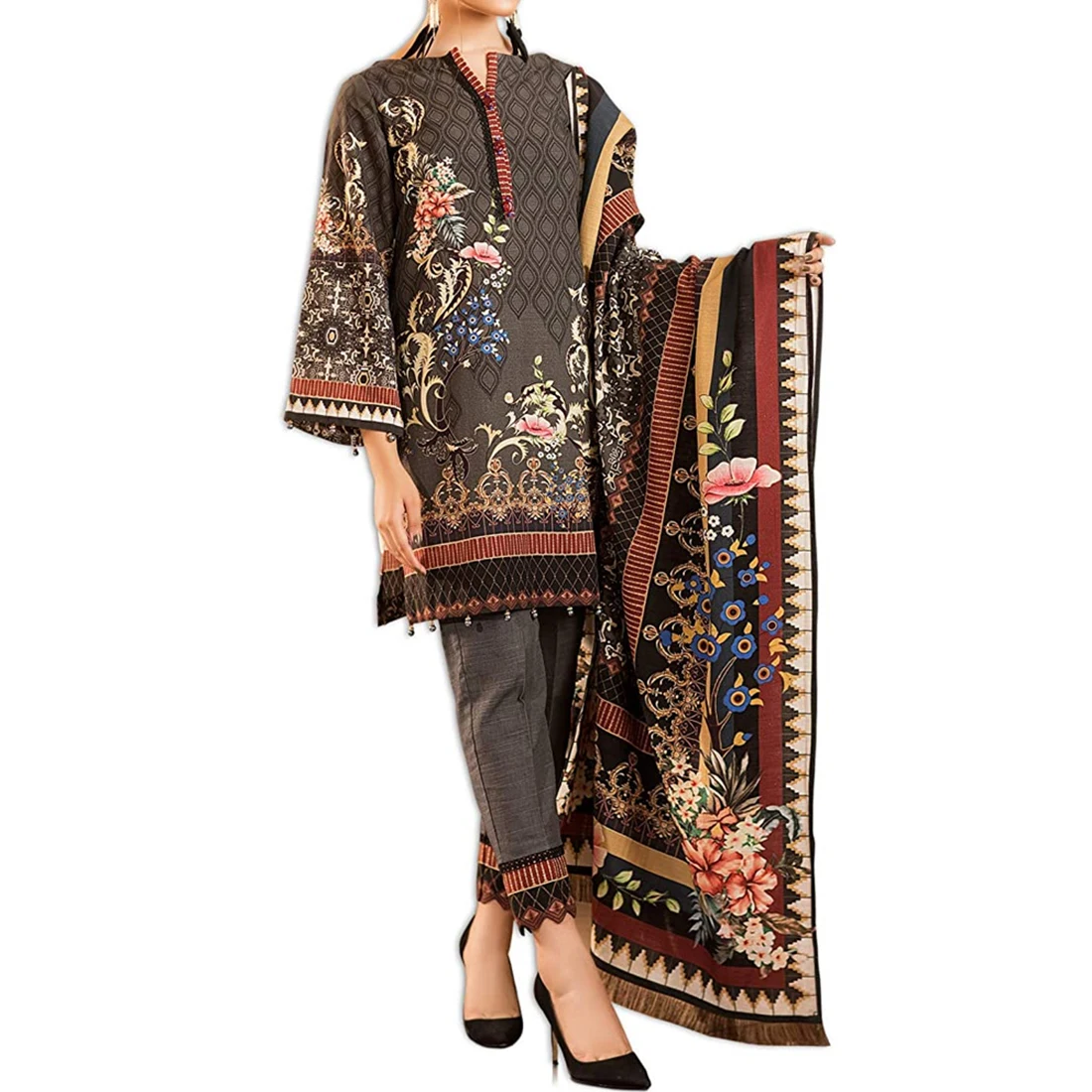 Custom India and Pakistan Clothing Winter dresses Ladies Lawn Light Weight Casual Women Suits