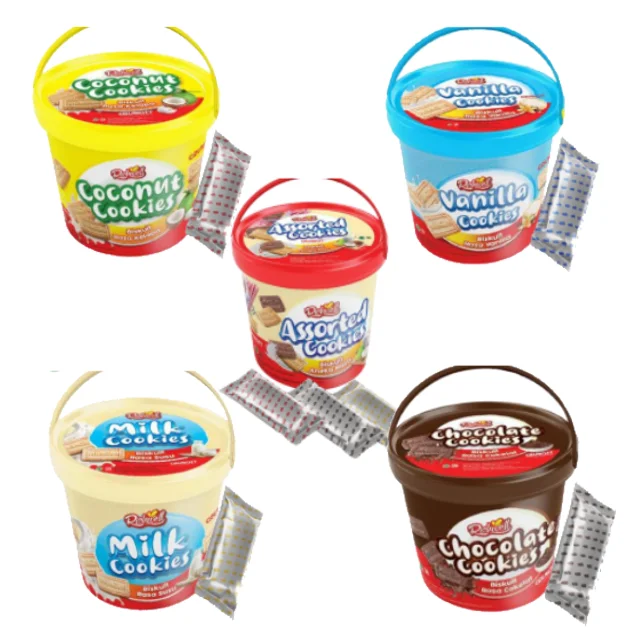 Cookies 400gr in Bucket  4 Flavor Snacks Food Indonesia Best Cookies Chocolate Coconut Vanilla Milk