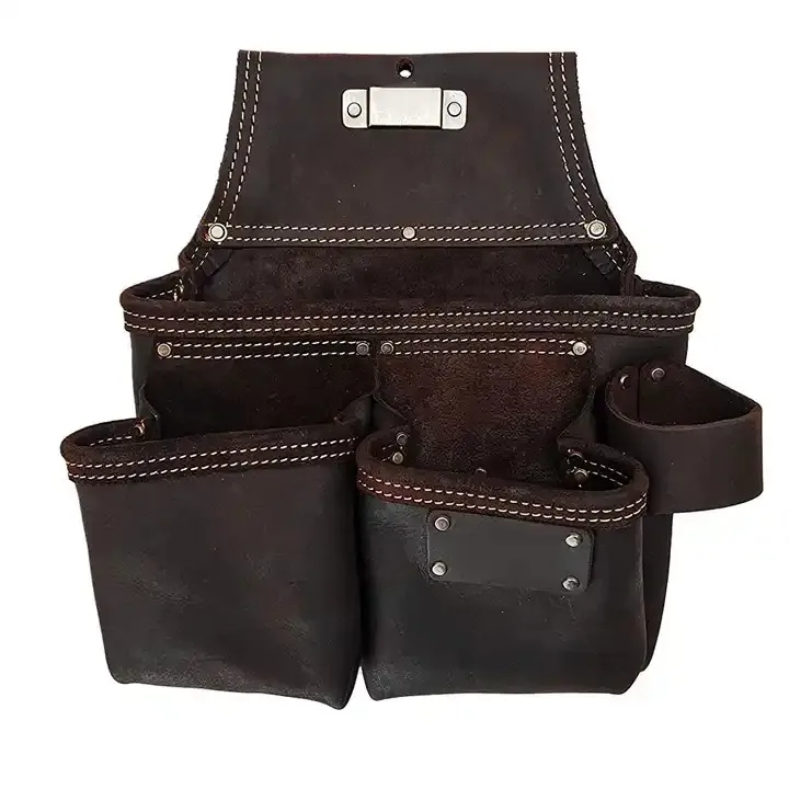 HMB-LB-519 Customize tool kit bag Heavy Duty Leather Tool Belt Leather Tool Bag for Electrician & Engineer