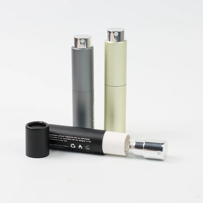 custom 5ml 8ml 10ml 20ml perfume bottle with gift box packaging  refillable metal aluminum  twist up atomizer  bottle