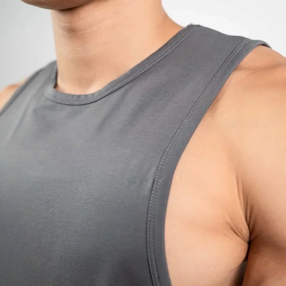Custom Logo Solid Black White Sleeveless Sports gym Tank Top Men made in Viet Nam