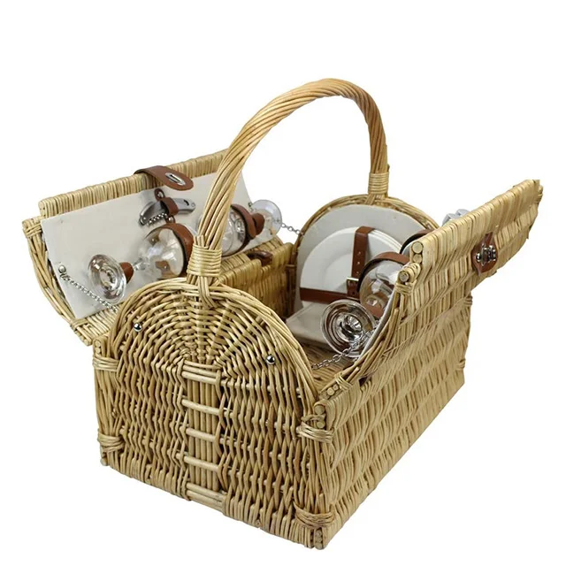 Latest picnic essential high-end luxury picnic cutlery storage basket Wicker picnic basket