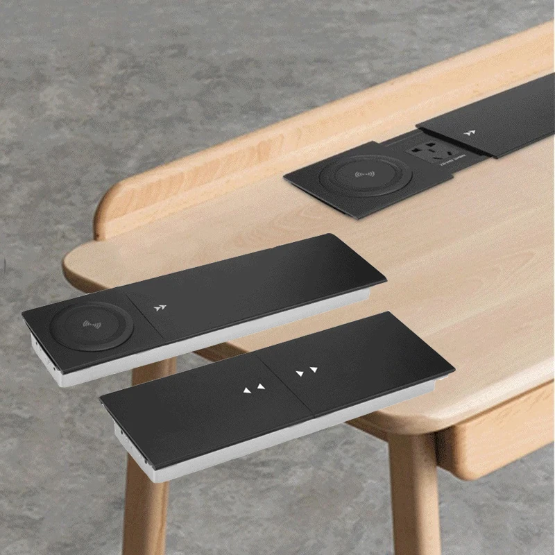 OEM customized Tabletop Hide embedded Sliding open Lid Power Grommets multimedia socket box with wireless Charging USB