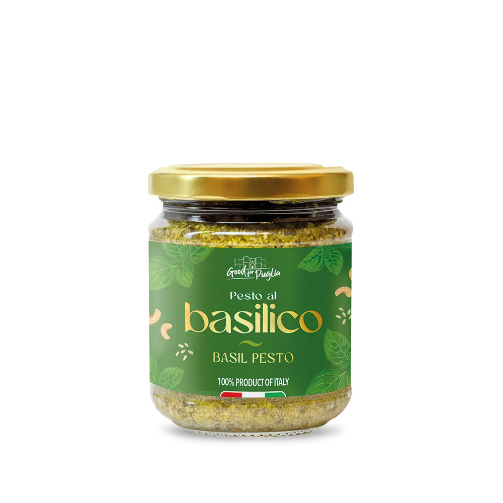 Authentic Italian Basil Pesto - 180g  Glass Jar, Made with Fresh Basil Leaves from Puglia Region