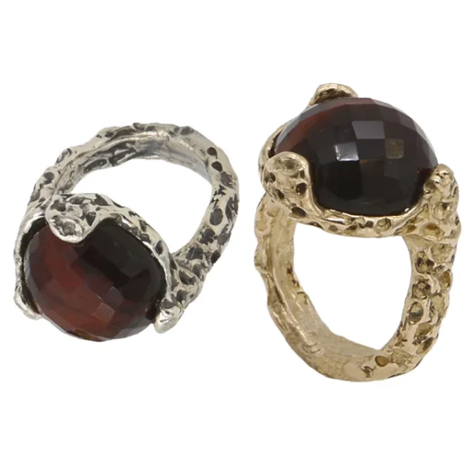 Fine jewellery made in Italy for wholesale Contrarie Cratere ring in 925 silver and bronze with semi-precious stones