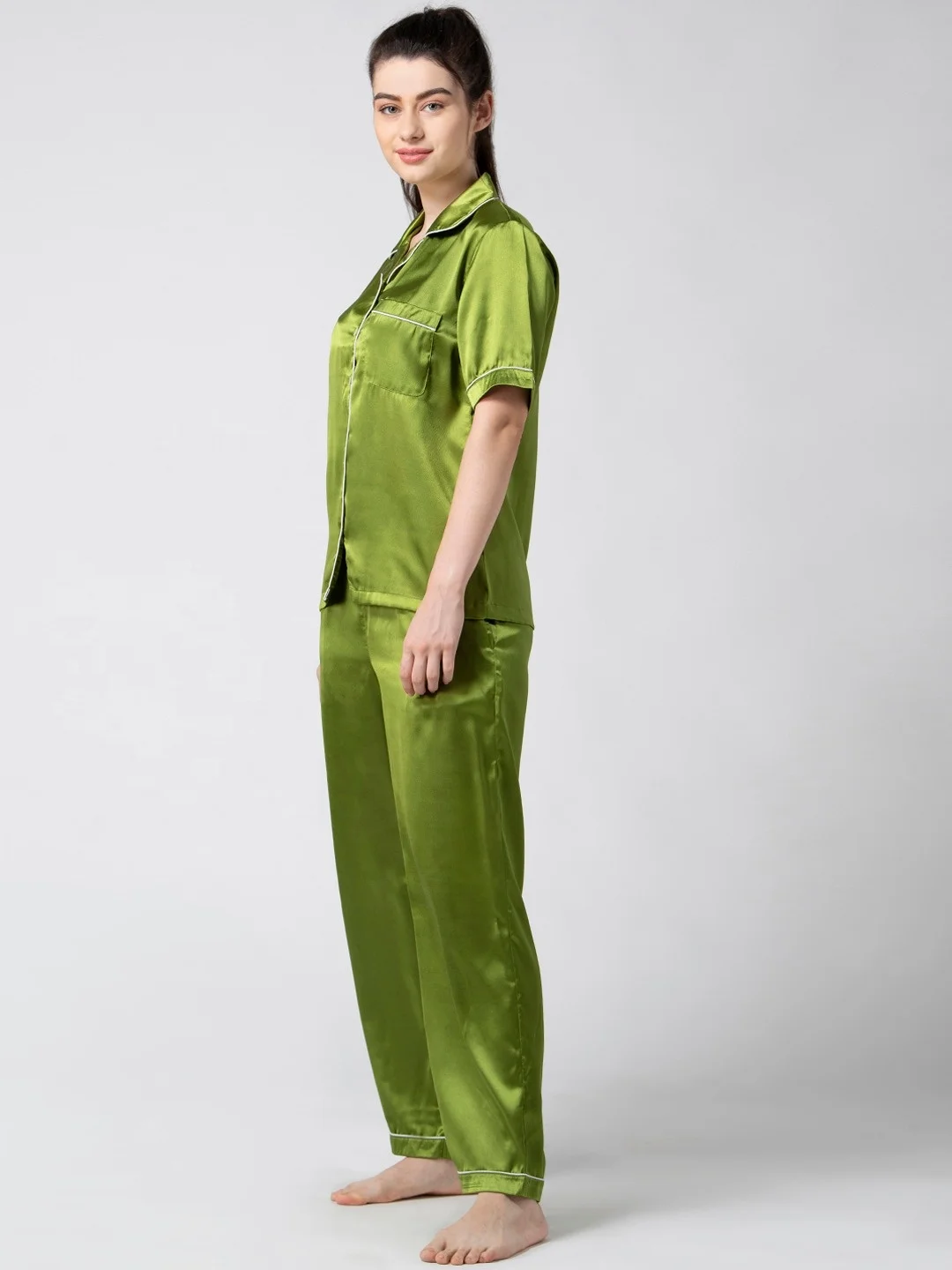 Осенняя одежда для сна женская ночная рубашка из 2 предметов домашняя шелковая пижама стильная атласная женщин