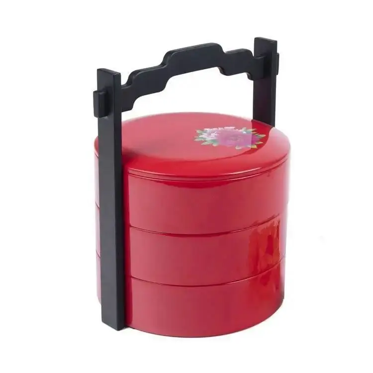 Chinese traditional fresh red round festival gift mooncake tea wooden basket