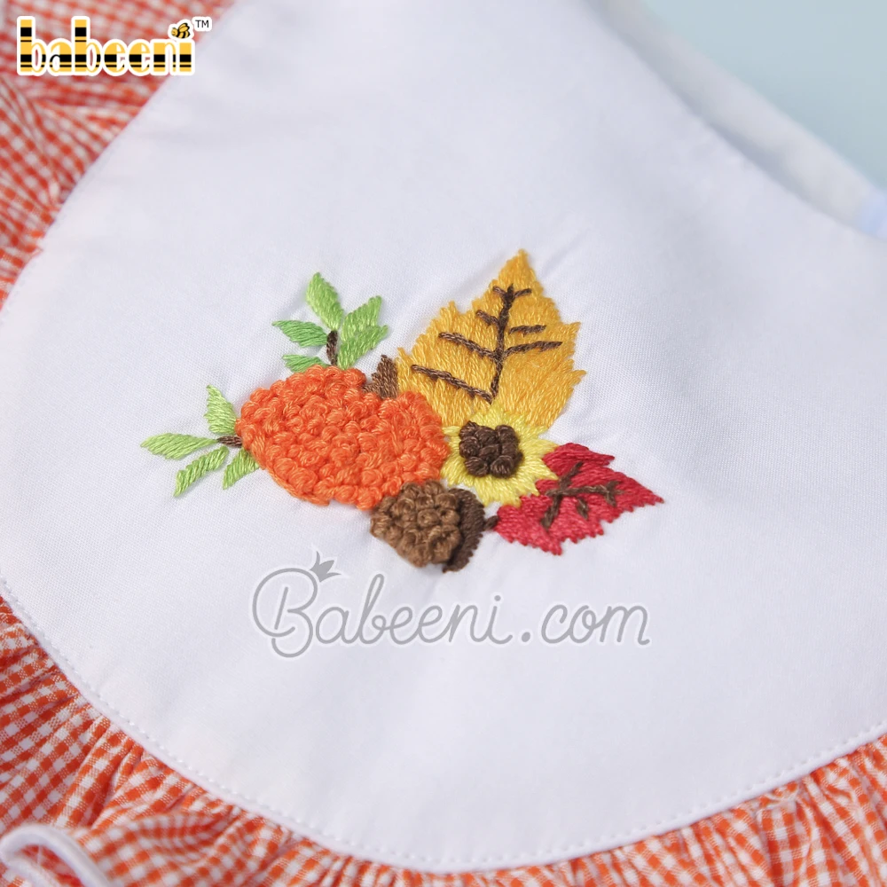 Pumpkin & leaves hand embroidery baby dress ODM OEM wholesale smocked girl dress high quality girls dresses - BB2800