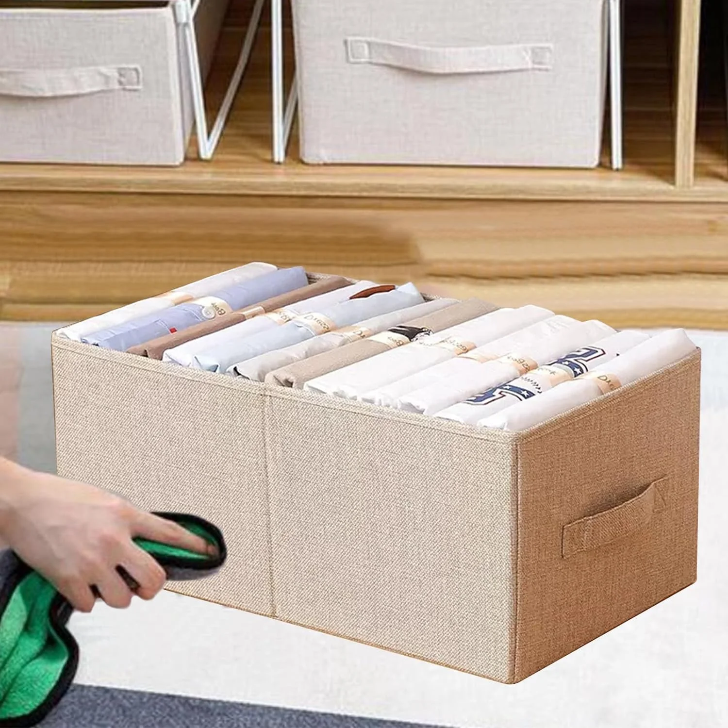 Household Large Clothes Storage Basket Dustproof Covered Clothes Wardrobe Drawers Organized Storage Bins