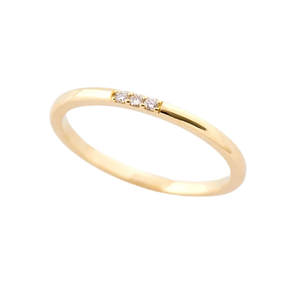 Trendy Designs Solid 14K Yellow Gold Genuine Three Stone Diamond Delicate Engagement Ring