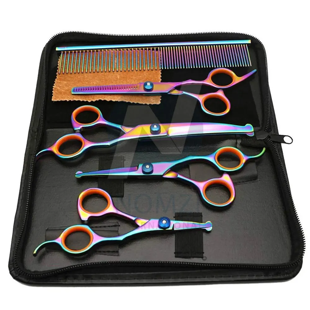 Professional Stainless Steel Multi Rainbow Color Pet Grooming Safety Scissors With Probe for Dogs & Cats Nose Ears Hair Cutting