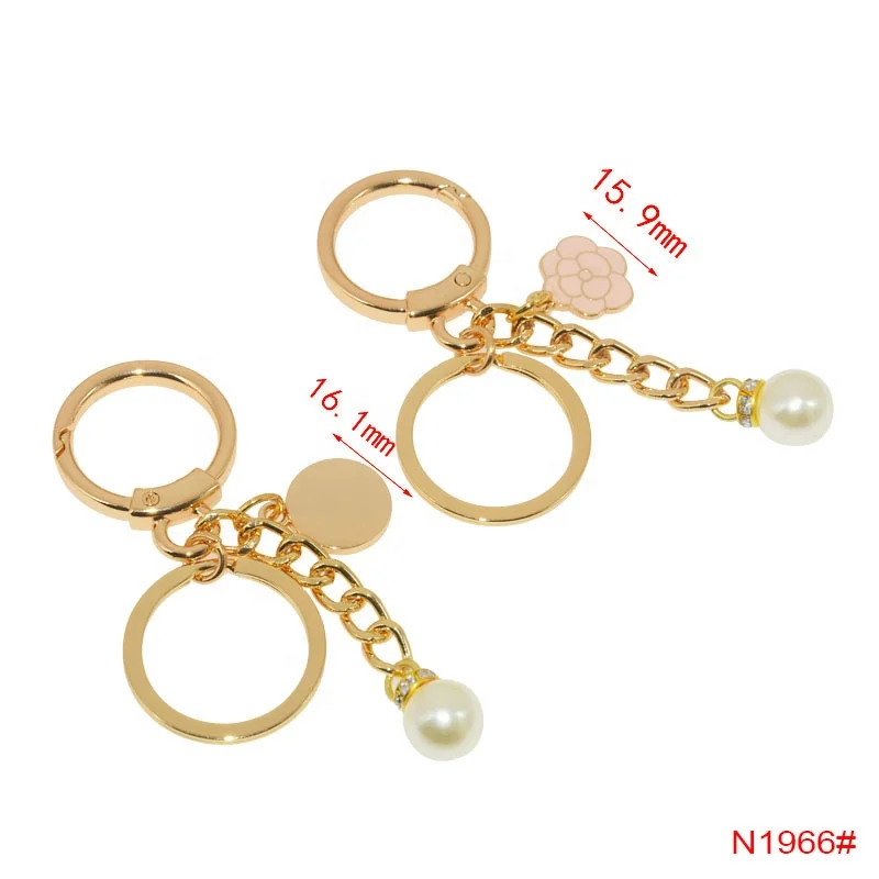 DIY spring rings customized keychain pearl metal accessories high quality hand bag pendant adjustable metal buckle ring