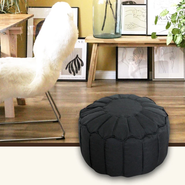 Flame retardant faux linen furniture round moroccan pouf footstool bean bag