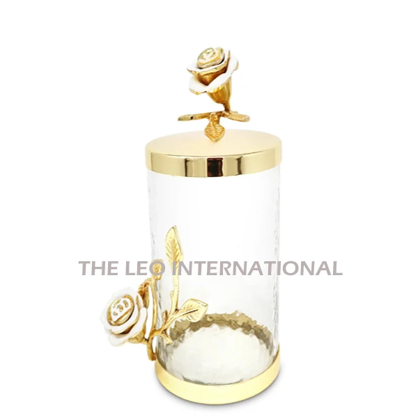 New Canisters Sets Metal Brass Stainless Steel Glass S 4X8 M 4X10 L 4X12 Inch 100% Airtight Gold Plated Flower Kitchen Ware