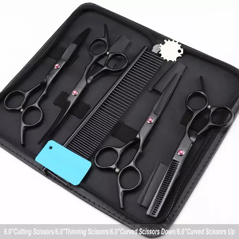 New Black Coated with Red ruby Screw Shears Japanese Steel Dog Grooming Scissors Color Pet Scissors Shears Set Sustainable