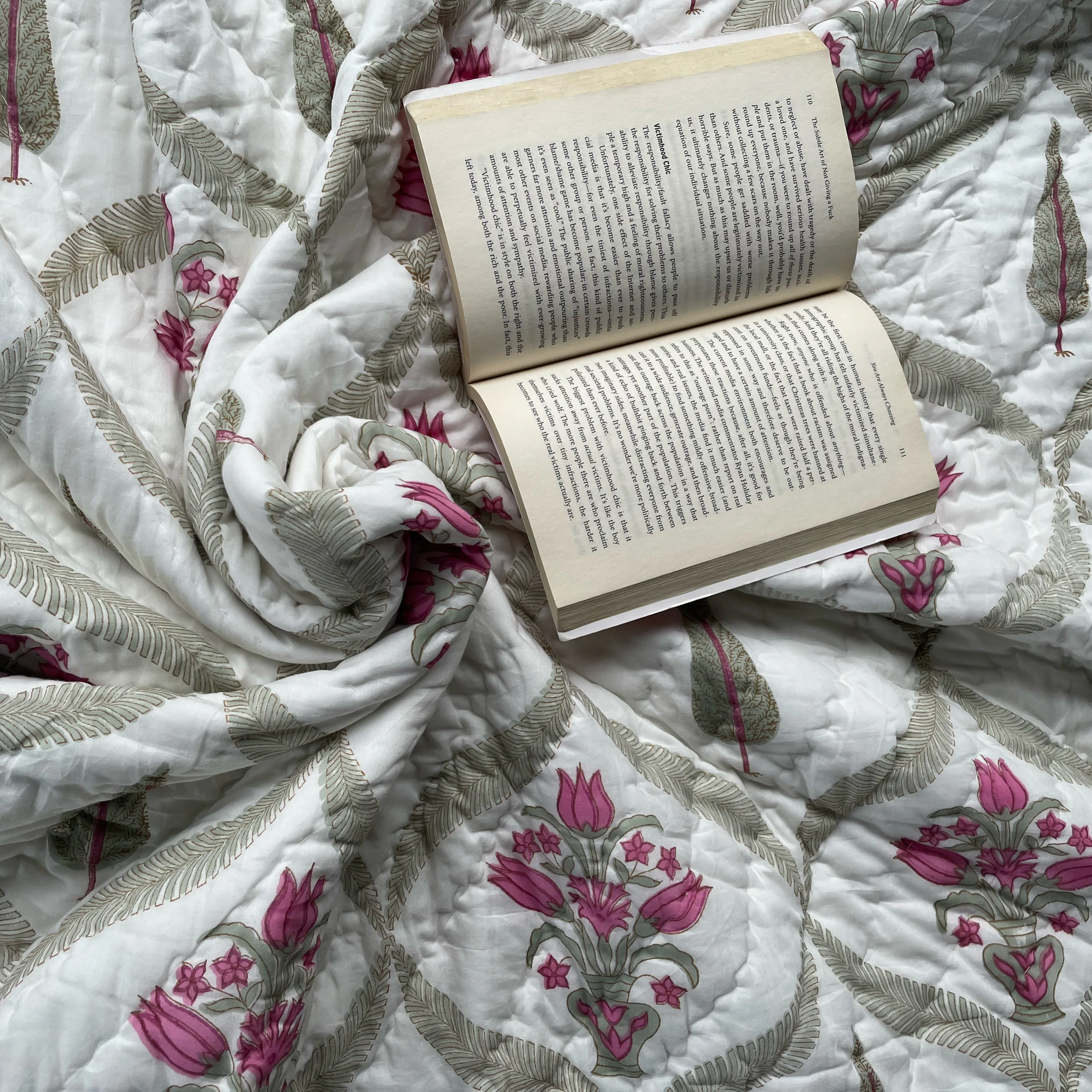 Jaipuri Handmade Quilt Indian Hand Block Printed Reversible Razai Cotton Voile Handmade Quilt Patch Work Quilt