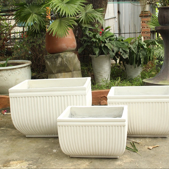 Hot Product Three Size Outdoor Customized Shape GRC Fiber Concrete Pottery Flower Pot For Garden Decoration