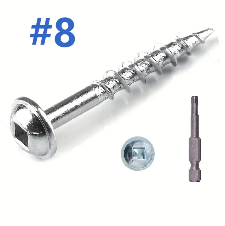 Stainless Steel Pocket Hole Wood Screws #8 Coarse Thread Washer Head Square Drive Self-Tapping Screw Indoor Use