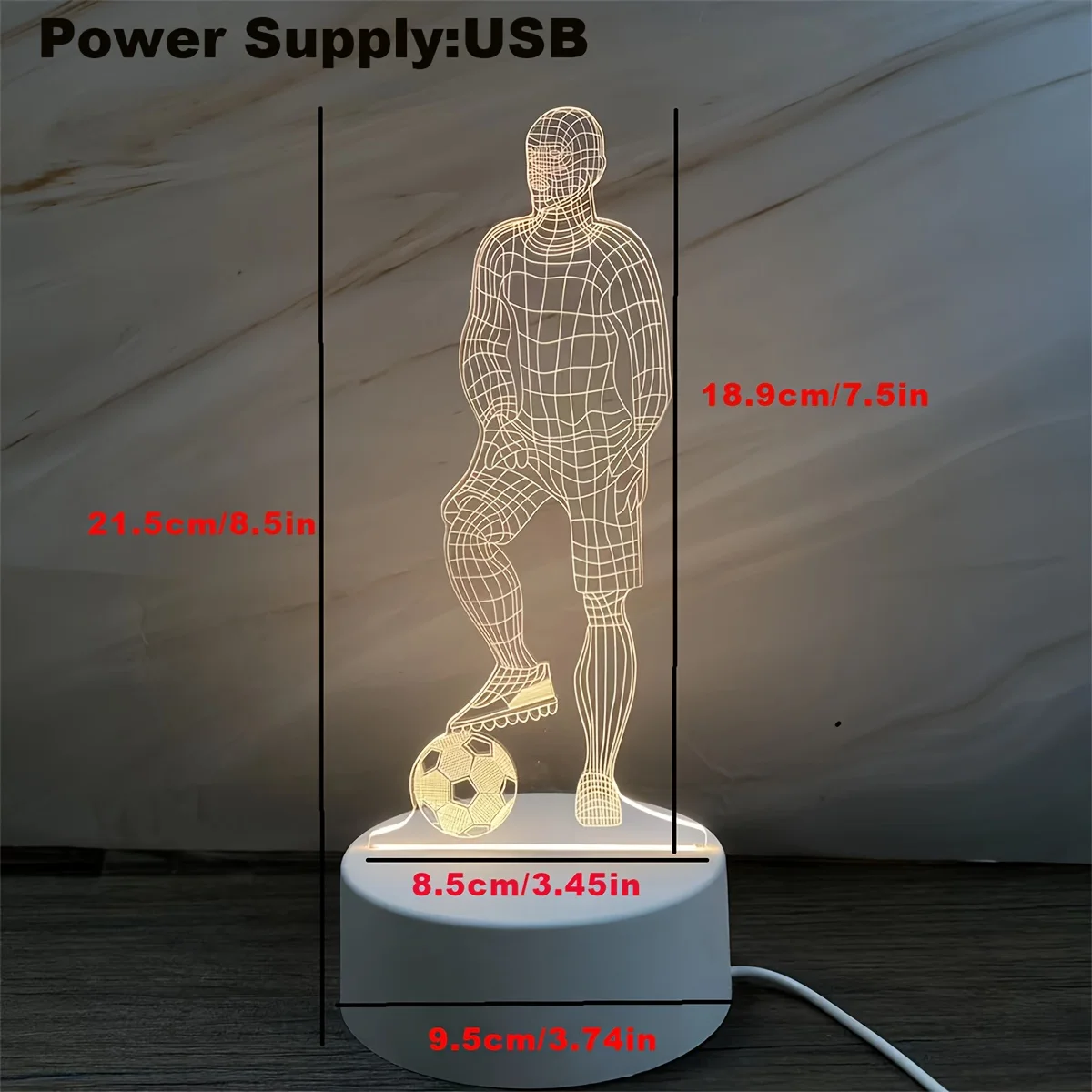 Football Player Shape Soccer Table Lamp with 3D Acrylic Plate USB Indoor LED Night Light for Bedroom Bedside Decoration