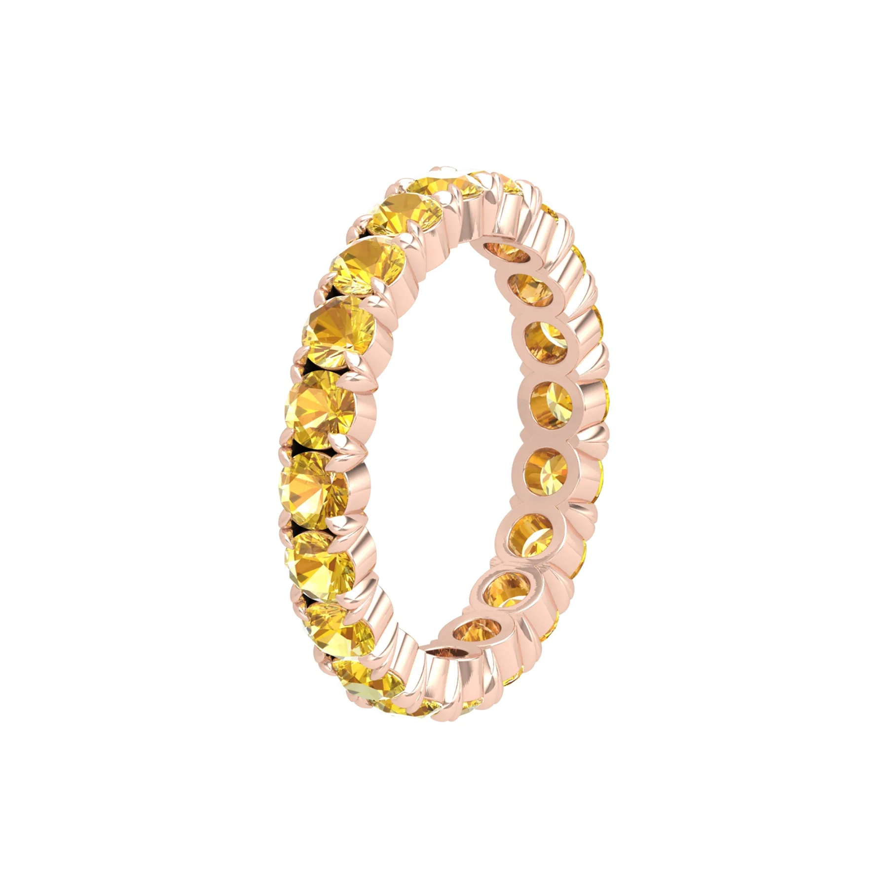 Latest Natural Yellow Sapphire Eternity Ring Round Gemstone Rings Modern Band For Women Anniversary Gift 10K Gold H-VS