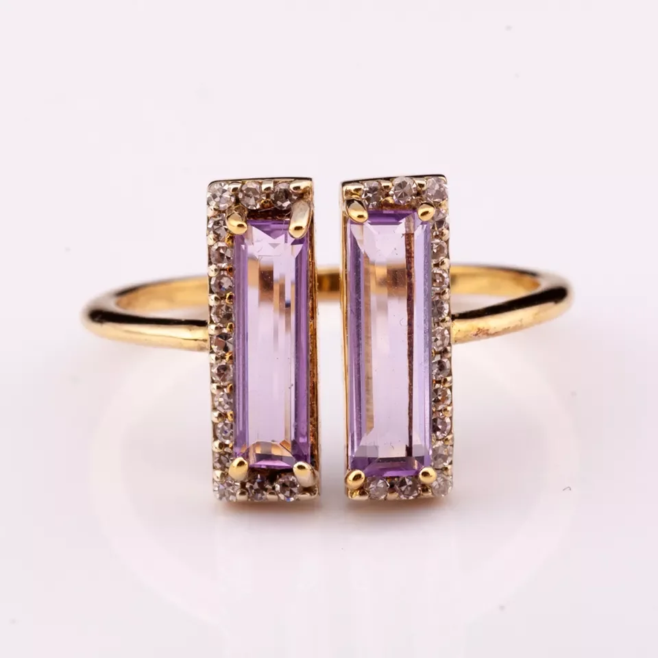 14K gold plated silver 925 adjustable fine jewelry rings with natural amethyst high quality factory price fine jewelry rings