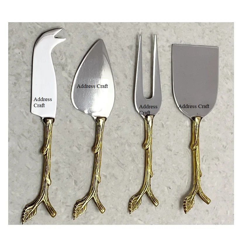 Direct Factory Price Stainless Steel With Brass Handle Cheese Set SS Cutlery With Branch Design Handle Home And Kitchen Cutlery