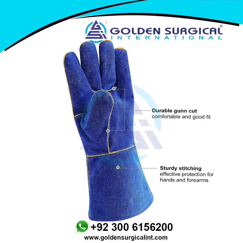 Перчатки для сварки термостойкие голубые кожаные перчатки 14 дюймов Mig Tig барбекю печи кемпинга печки