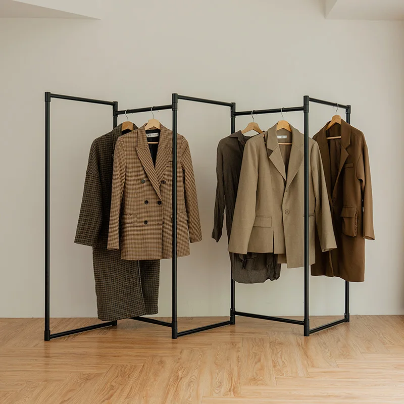 Household Storage Modern Aluminum alloy black 5 rails Clothes Rack Foldable Coat Rack for Home Use Housewares Laundry Products