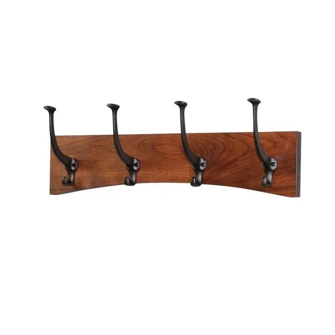 Wooden Wall Hanging Brass Hook Decorative Rustic Modern Double Hook | Cast Brass Stylish Hanger for Your Suit Jacket