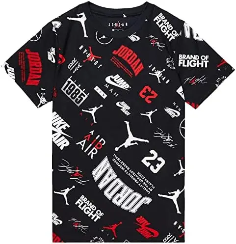 Рубашка с принтом Jordans для мальчиков (для малышей/маленьких детей) с круглым вырезом и индивидуальным логотипом, модная уличная