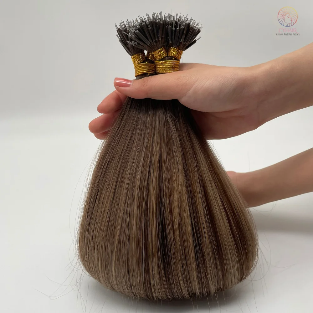 Invisible Nano Tips Vietnamese Human Hair Natural Hair Extensions #DU Color Nano Ring Hair Extensions 55 Cm