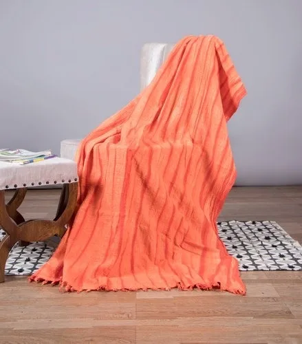 White Striped With Yellow Mud Cloth Sofa Throw, Bed Throw, Cotton Throw