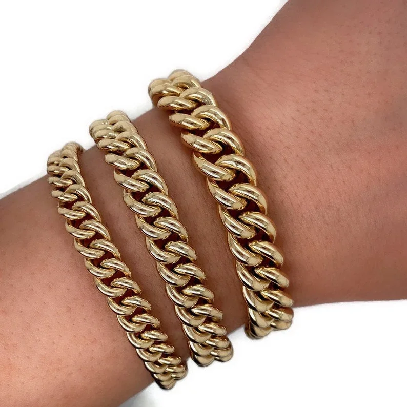 14-каратное итальянское желтое золото отполированный браслет из миами кубинских звеньев для мужчин