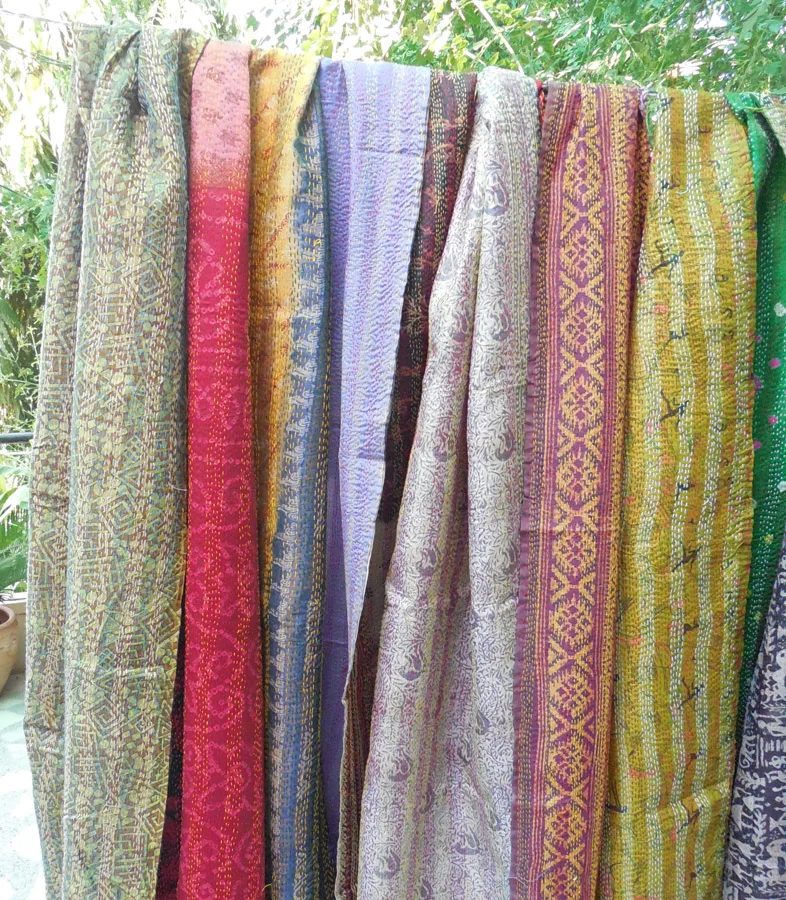 Indian Hand Quilted Neck Wrap Kantha Scarf Silk Stole Dupatta Scarves Vintage Antique Long Reversible Scarf