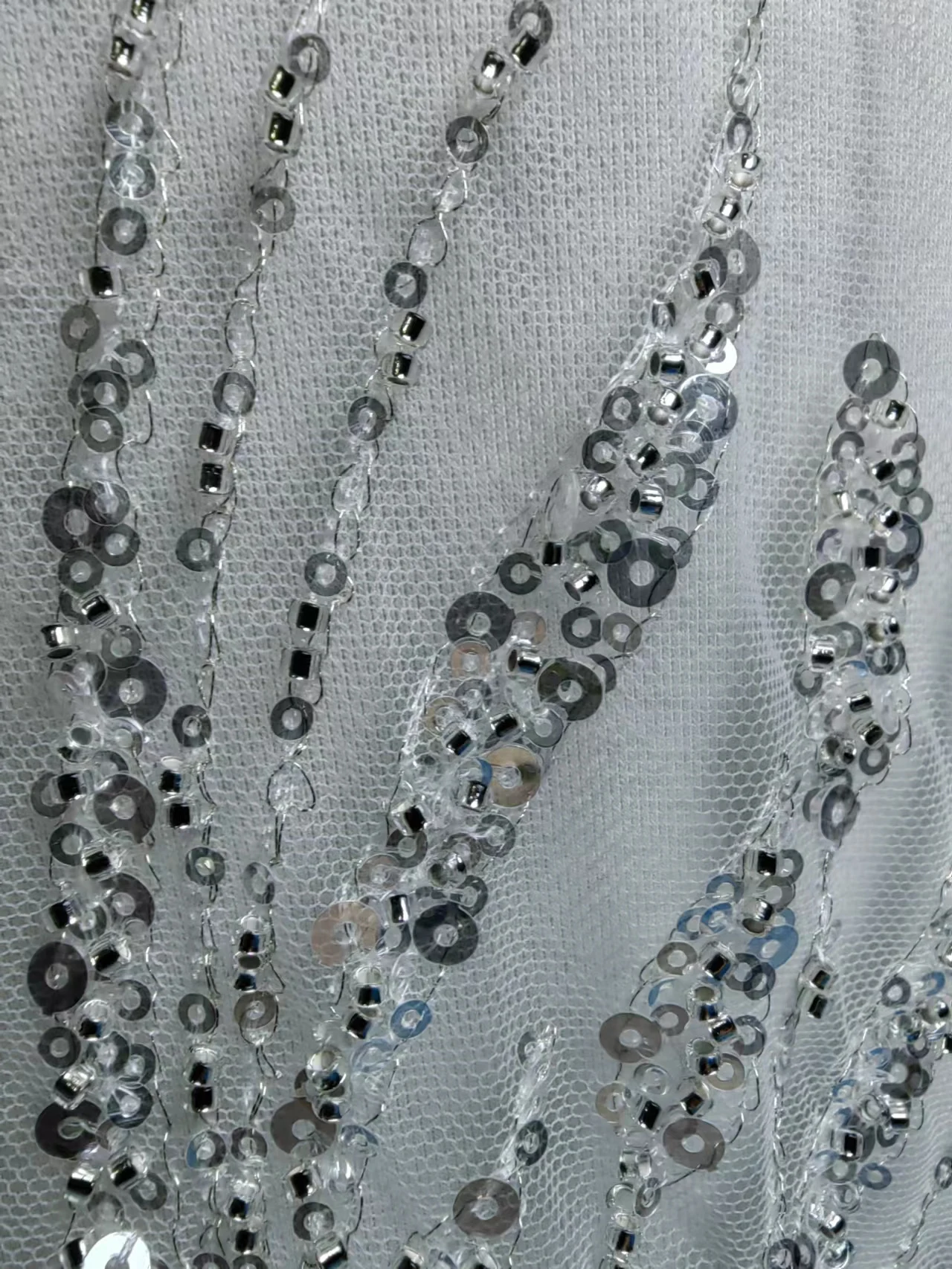 Modern flat embroidered hand made beaded bridal luxury sequins lace fabric for bridal dress